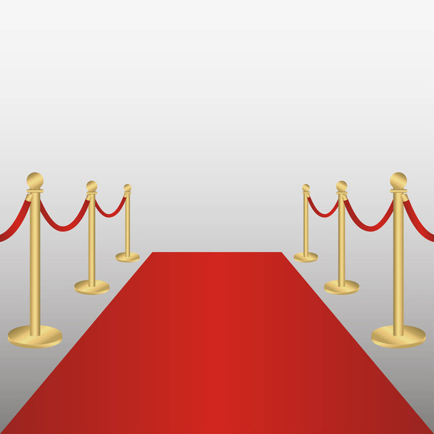 Red carpet with gold barriers rope. - Vector, Image