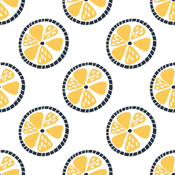 nahtloses Muster mit Zitronen und Blättern. Vektordesign für Packpapier, Textilien. - Vektor, Bild