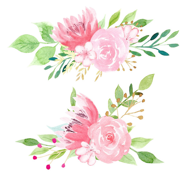 Blooming flowers with foliage raster illustration - Zdjęcie, obraz