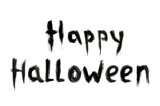 Text inscription Happy Halloween black color isolated on white background - Φωτογραφία, εικόνα