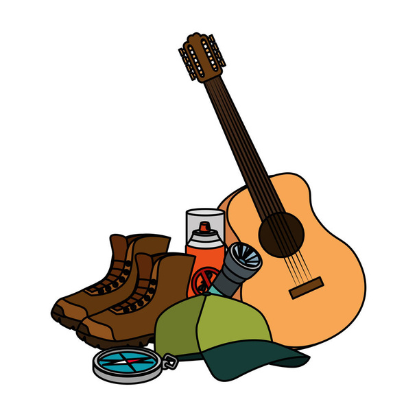 キャンプ用品付きギター楽器 - ベクター画像