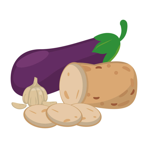 Баклажан и картофель с чесноком
 - Вектор,изображение