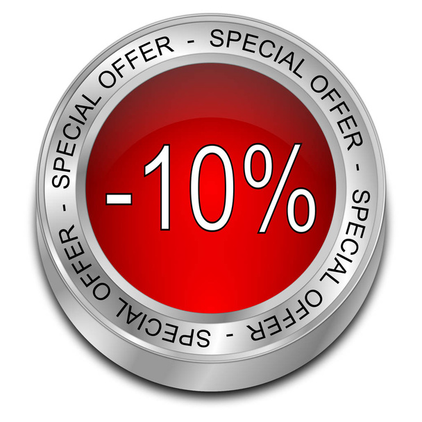 赤スペシャルオファー -10%割引ボタン - 3Dイラスト - 写真・画像