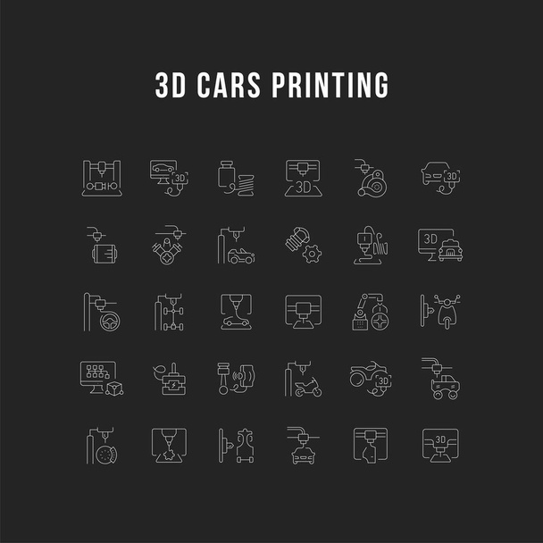Definir ícones de linha vetorial de impressão de carros 3D
 - Vetor, Imagem