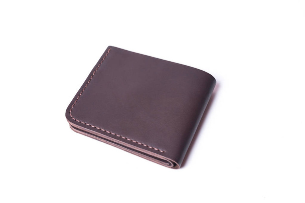 Brown handmade leather wallet isolated on white background. Wall - Photo, Image