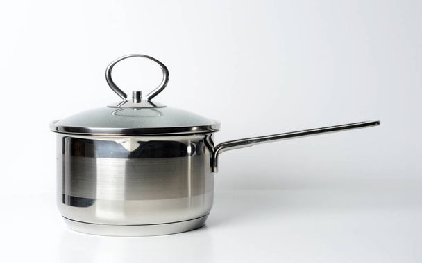 Steel saucepan isolated on white background. Food. - Φωτογραφία, εικόνα