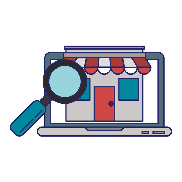 Strona internetowa laptop przeglądanie zakupy niebieskie linie - Wektor, obraz