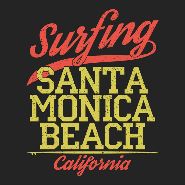カリフォルニアサンタモニカビーチサーフィンプリント. - ベクター画像