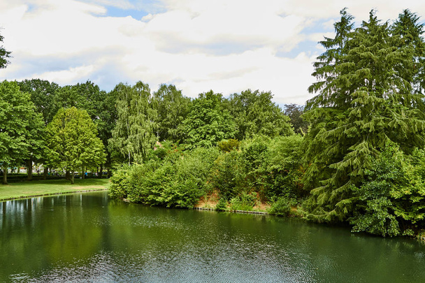 夏の公園の湖。美しい夏の公園。オランダ、7月 - 写真・画像