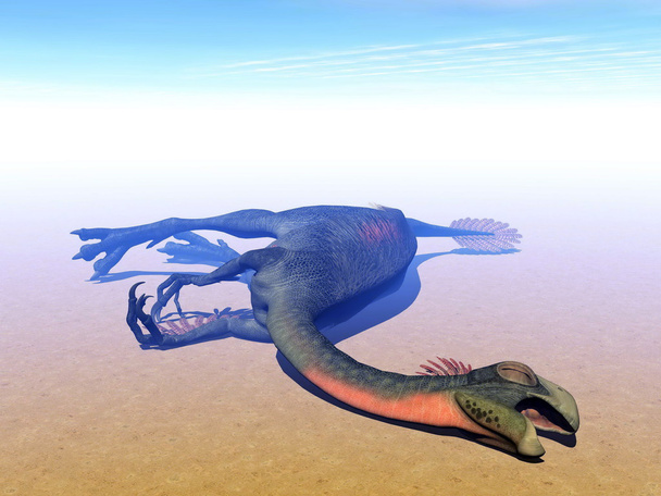 Dead gigantoraptor dinosaur - 3D render - Photo, Image