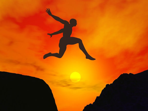 Man jumping through the gap - 3D render - Photo, Image