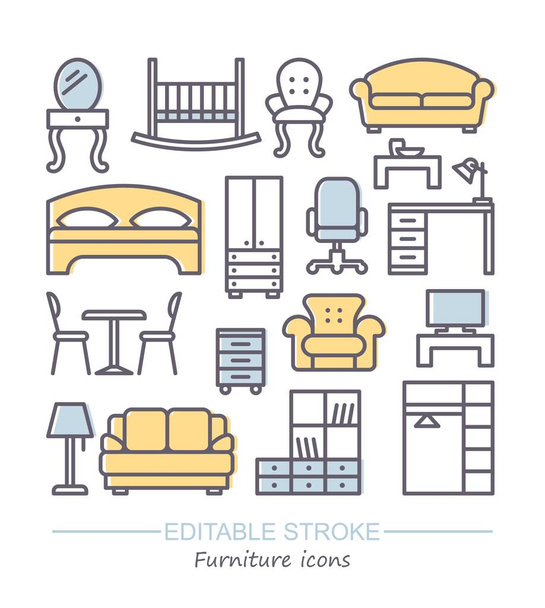 Line furniture icons set. Vector illustration with editable stroke - Vector, Image