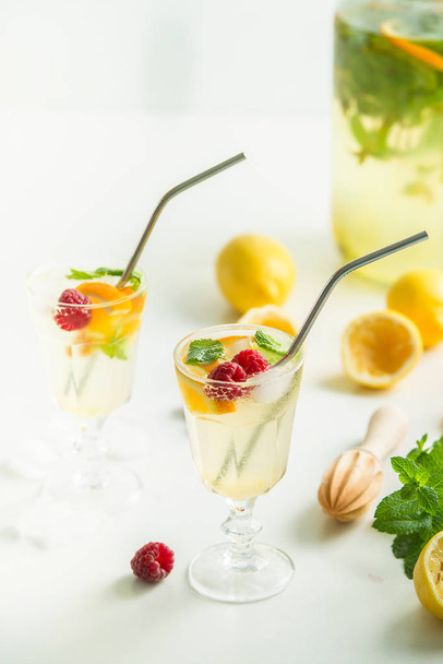 fresh cold homemade lemonade with metal straw - 写真・画像
