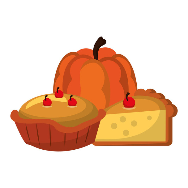 Thanksgiving dag voedsel cartoons geïsoleerd - Vector, afbeelding