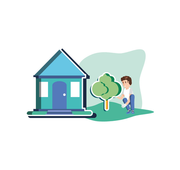 Isolated avatar man and house design - Vector, Image