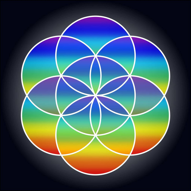 神聖な幾何学 - 生命の種、虹のパターン - ベクトルイラスト - ベクター画像