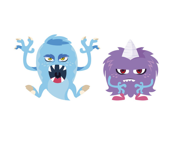 funny monsters couple comic characters colorful - Vector, Image