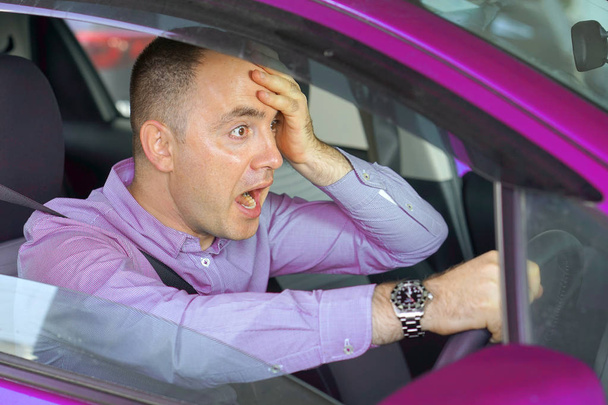 Men driving. emotion. Screaming, scared. Human emotion face expression. - Photo, Image