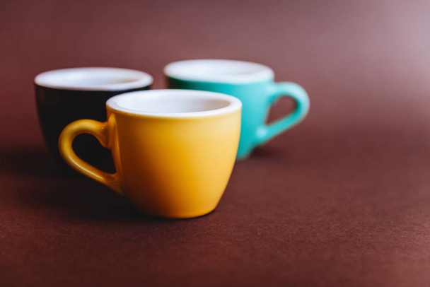 colorfull cups of espresso coffee on dark background - Fotoğraf, Görsel