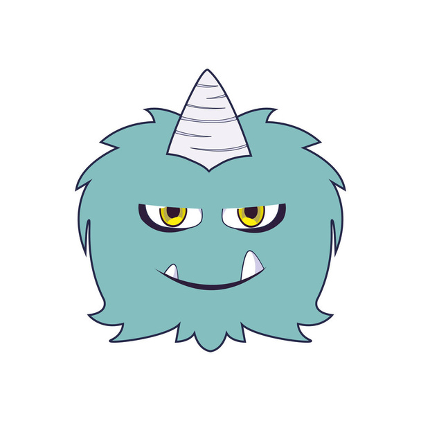 funny monster with horn comic character - Vector, Image