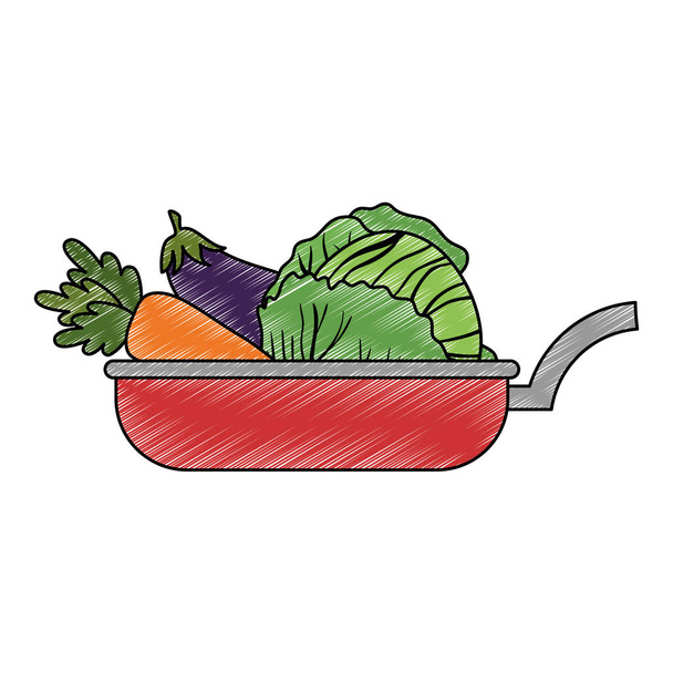 台所の鍋で調理する野菜 - ベクター画像