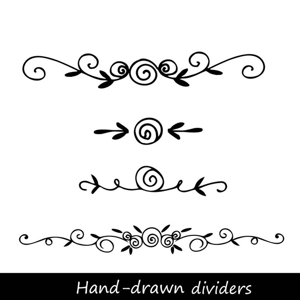 Divisori vettoriali disegnati a mano. Linee, confini e allori impostati. Elementi di design Doodle
. - Vettoriali, immagini