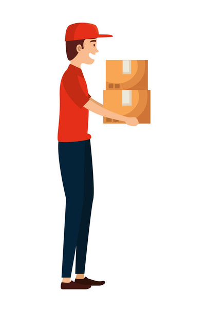 worker of delivery service lifting carton box - Vector, Image