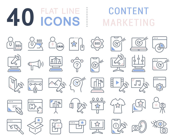 Establecer iconos de línea vectorial de marketing de contenidos
 - Vector, Imagen