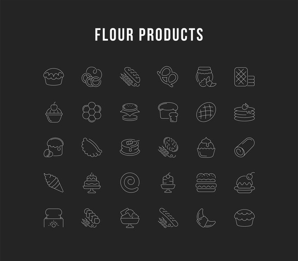 Wektor zestaw ikon linii produktów z mąki - Wektor, obraz