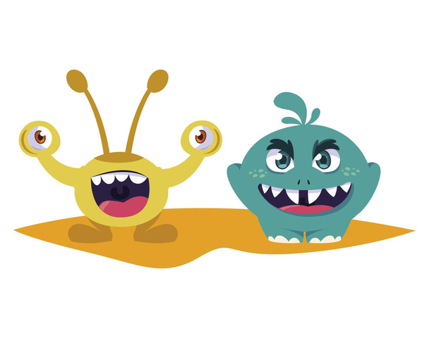 Lustige Monster paaren komische Charaktere bunt - Vektor, Bild