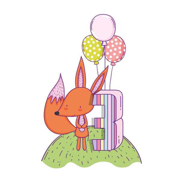 mignon et petit renard avec des ballons hélium dans le paysage
 - Vecteur, image