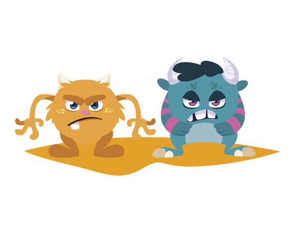 divertidos monstruos pareja personajes cómicos colorido
 - Vector, imagen