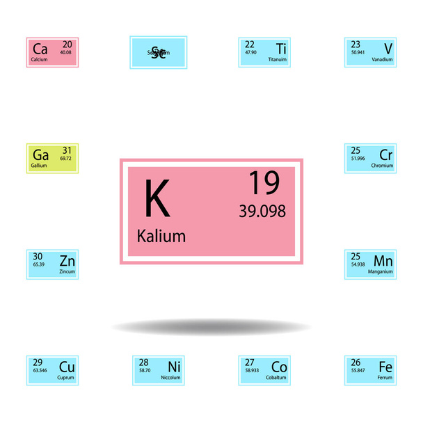 Elemento tabla periódica kalium icono de color. Conjunto de icono de color de signo químico. Signos y símbolos icono de colección para sitios web, diseño web, aplicación móvil
 - Vector, imagen