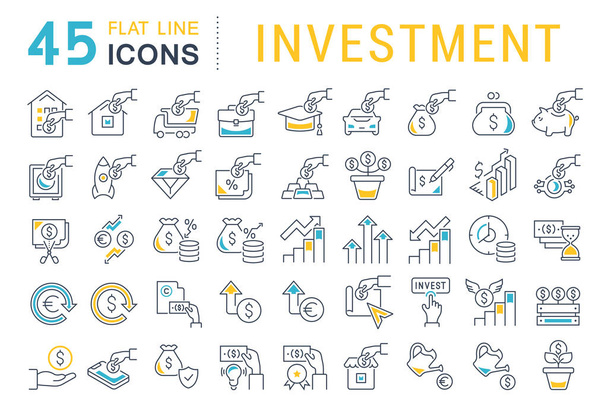 Definir ícones de linha vetorial de investimento
 - Vetor, Imagem