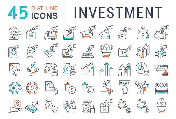 Definir ícones de linha vetorial de investimento
 - Vetor, Imagem