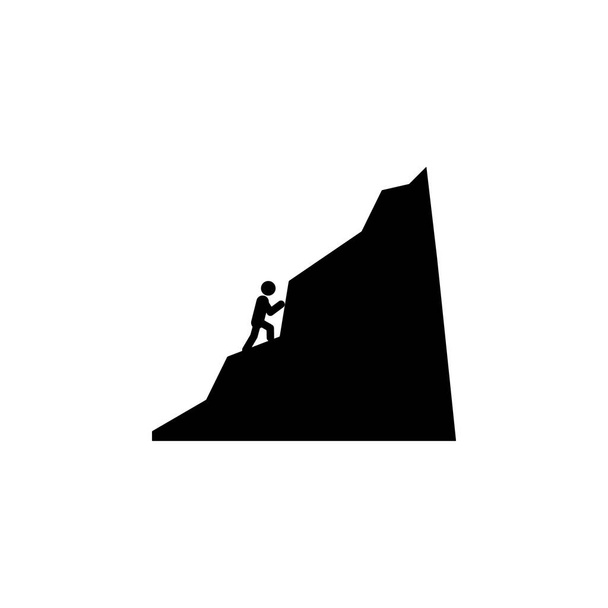 男は山のアイコンを登る。克服チャレンジイラストの要素。ウェブサイトの標識やシンボルコレクションアイコン、白い背景にモバイルアプリ - ベクター画像