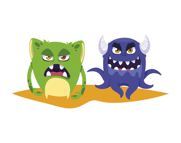 engraçado monstros casal personagens cômicos coloridos
 - Vetor, Imagem