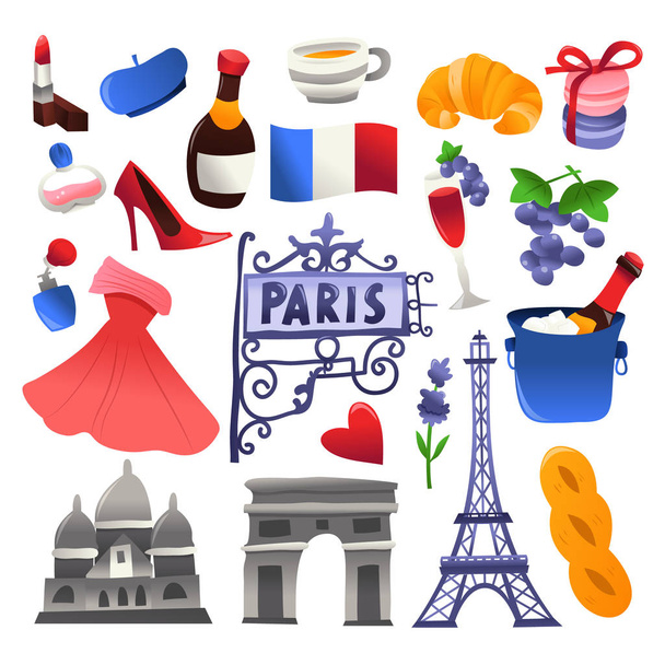 Super Cute Paris Culture Icons Set - Vector, Image