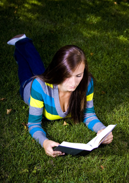 Beautiful Girl in the Park Reading - Foto, immagini