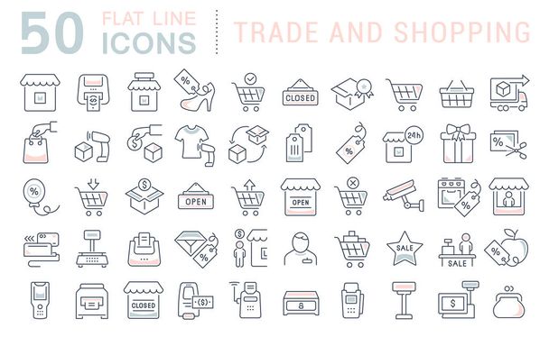 Ustaw wektor linii ikony handlu i zakupów - Wektor, obraz