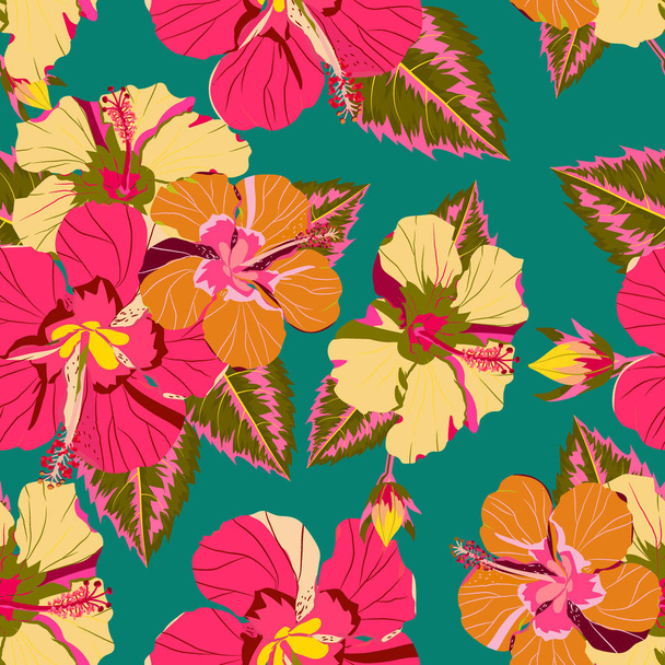 seamless tropical flower ,plant vector pattern background - Vektor, Bild