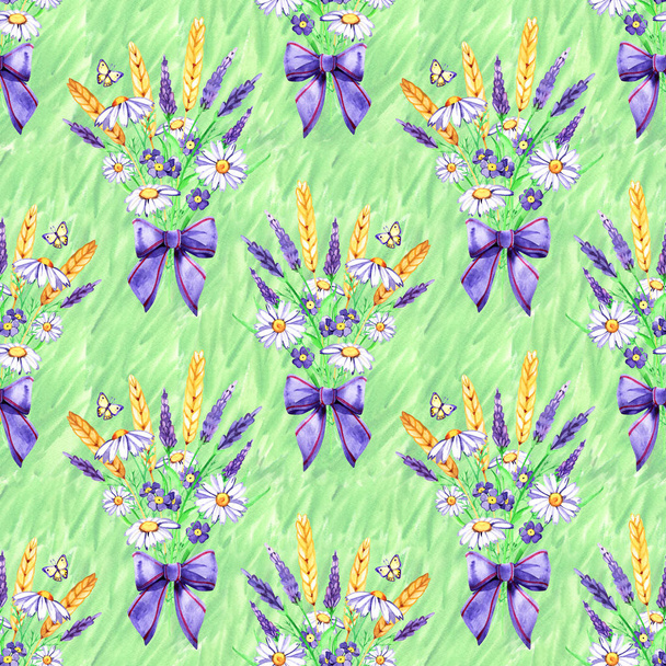 Seamless summer floral pattern. Hand painted watercolor background. - Фото, изображение