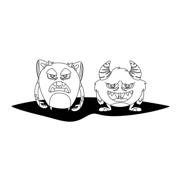 legrační příšery pár komických postav monochromatické - Vektor, obrázek