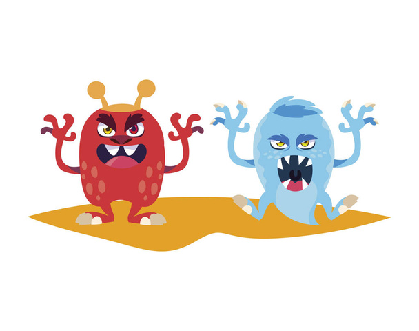 divertidos monstruos pareja personajes cómicos colorido
 - Vector, Imagen