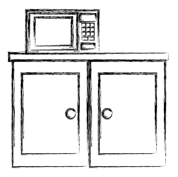 gaveta de cozinha de madeira com forno de microondas
 - Vetor, Imagem