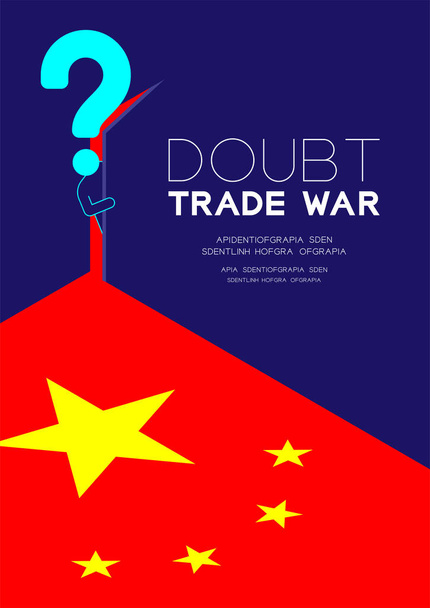 Το εικονόγραμμα και το ερωτηματικό ανοίγουν την πόρτα σε σκοτεινό δωμάτιο με ισομετρικό μοτίβο της κινεζικής σημαίας, αμφιβολία για το εμπορικό πόλεμο και την εικόνα σχεδιασμού φορολογικής κρίσης που απομονώνεται σε μπλε φόντο με χώρο, διάνυσμα - Διάνυσμα, εικόνα