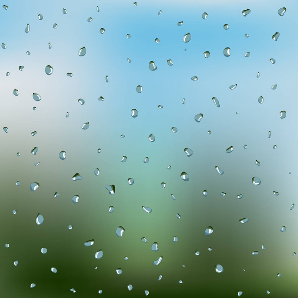 Regendruppels op glas, mooie achtergrond blauw met groen, Vector - Vector, afbeelding