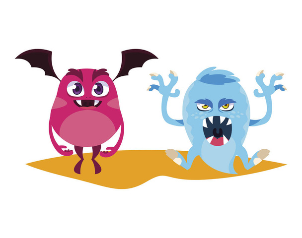 hauska hirviöitä pari sarjakuvahahmoja värikäs
 - Vektori, kuva