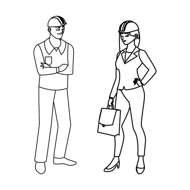 мужчина-строитель с женщиной-инженером
 - Вектор,изображение