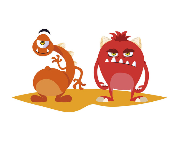 monstres drôles couple personnages comiques colorés
 - Vecteur, image